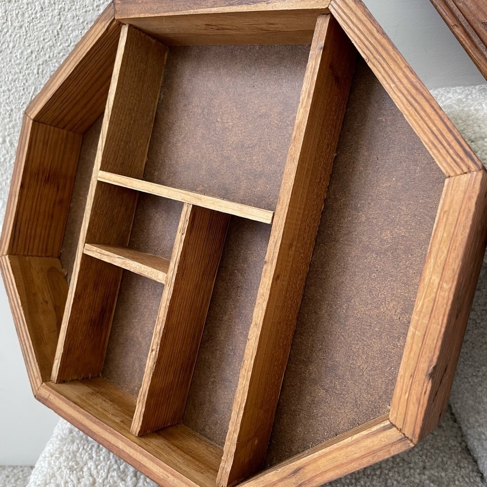 Vintage Wood Curio Knick Knack Display Case Shadow Octagonal Box - Picture 2 of 11